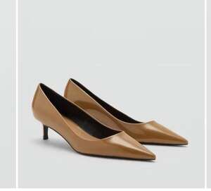 NWT Mango Kitten Heel Patent Faux Leather Shoe Mediu Tan Size 37 US 6.5